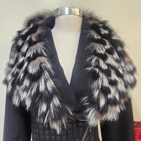 💥SHOWSTOPPER!💥VTG 100% Cashmere, Leather & Tipped Silver Fox Fur Coat in Black - Picture 3 of 14